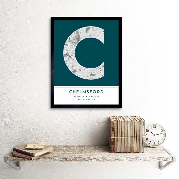 Wee Blue Coo Chelmsford City Map Chelmsford Teal Single Picture Frame Typography Wayfair.co.uk